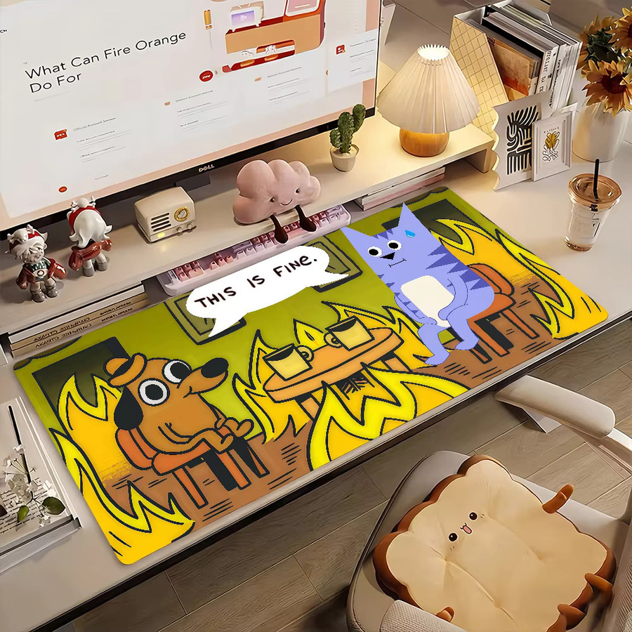 Großes Mauspad This Is Fine Dog in Multicolour, rutschfeste Schreibtischunterlage aus Gummi für PC und Laptop - Bild 2
