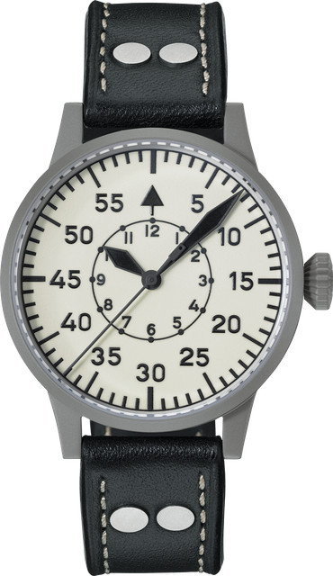 Laco Pilot Watch, Handaufzug, Edelstahl, 39 mm, Leder, Weiß - Bild 1
