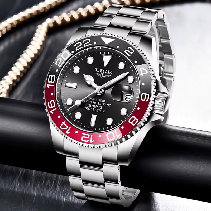 LIGE Armbanduhr Quarz, Edelstahl, Schwarz, Herren - Bild 2