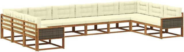 vidaXL Outdoor-Sofagarnitur aus massivem Akazienholz mit Polstern und Kissen in Natur und Creme - Bild 1