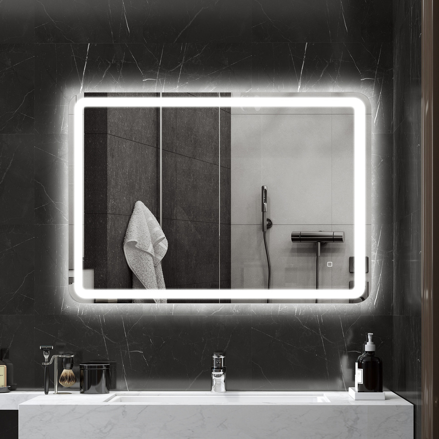 Aosom LED Badspiegel mit 3 Lichtfarben und Touchschalter in Silber, B: 70 cm, H: 100 cm - Bild 2