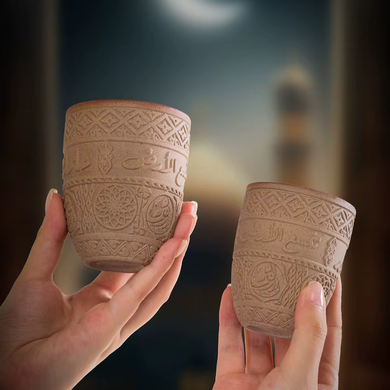 Yam Kaffeetasse aus Keramik im arabischen Stil, braune Teetasse aus Ton mit Retro-Design - Bild 2