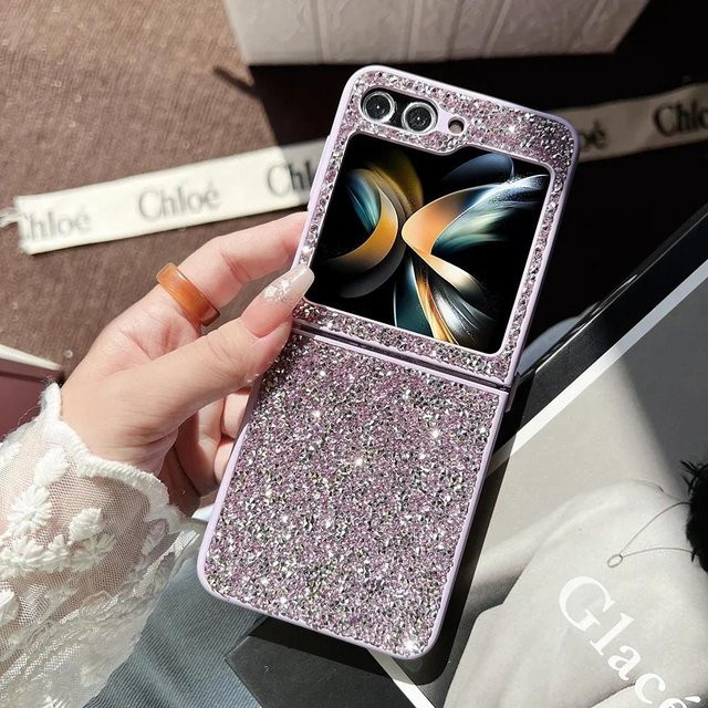 REDAMIGO Handyhülle mit Strass und Glitzer Pailletten für Samsung Galaxy Z Flip 6 5 4 3 5G in Purple, Stoßfeste TPU Hülle - Bild 1