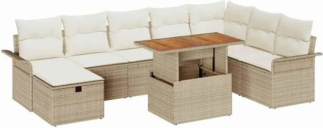 vidaXL Garten-Sofa-Set aus Poly Rattan in Beige mit 9 Teilen, Kissen und integriertem Stauraum - Bild 1