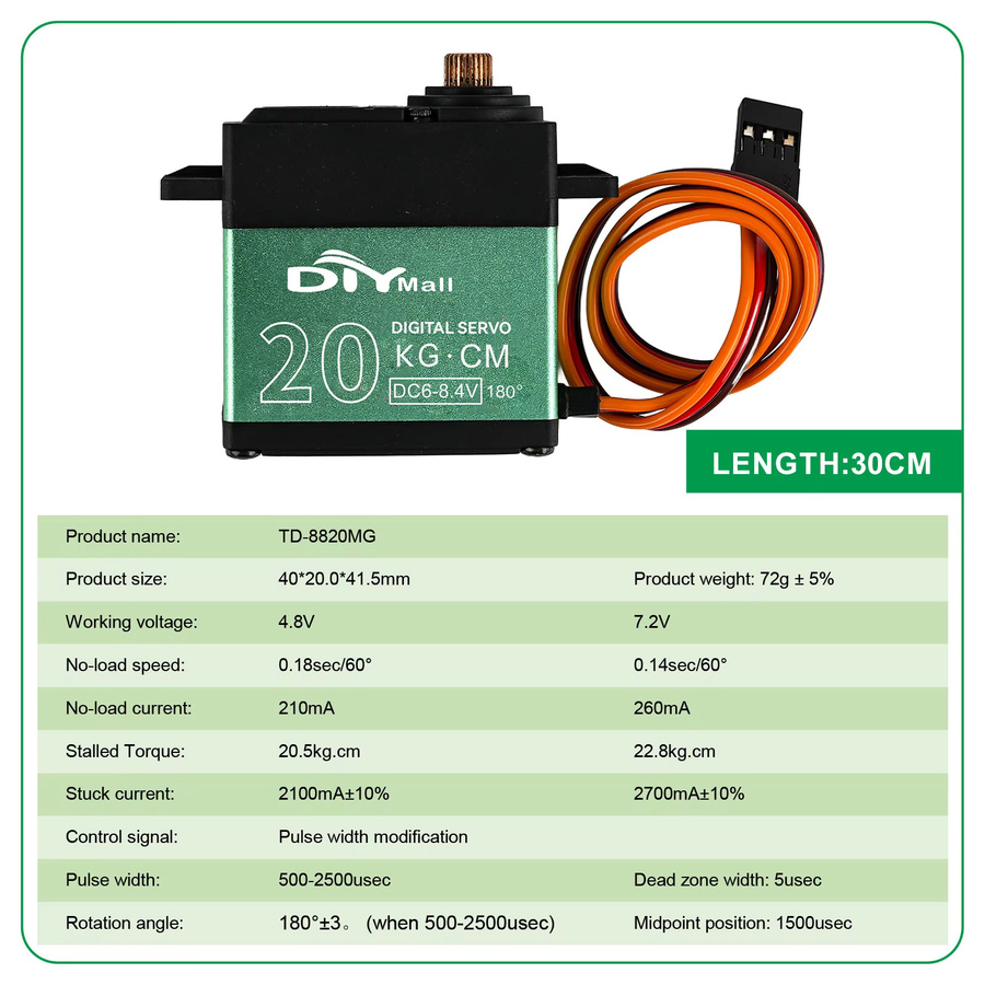 Stemedu Digitaler Servo mit Metallgetriebe, 20kg.cm, PWM Modell RC Servo - Bild 2