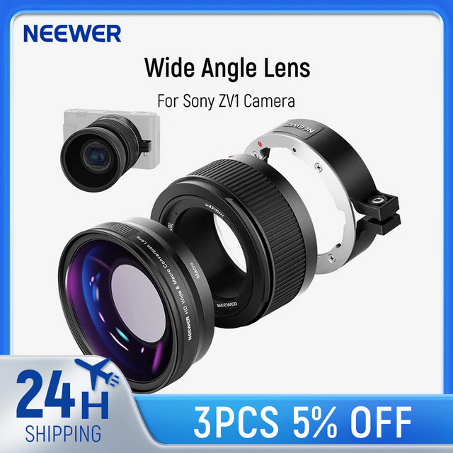 Neewer 2-in-1 Weitwinkelobjektiv für Sony ZV1 Kompaktkamera mit 18 mm HD-Weitwinkel und 10x Makro-Zusatzobjektiv inklusive Verlängerungsrohr, Schwarz - Bild 1