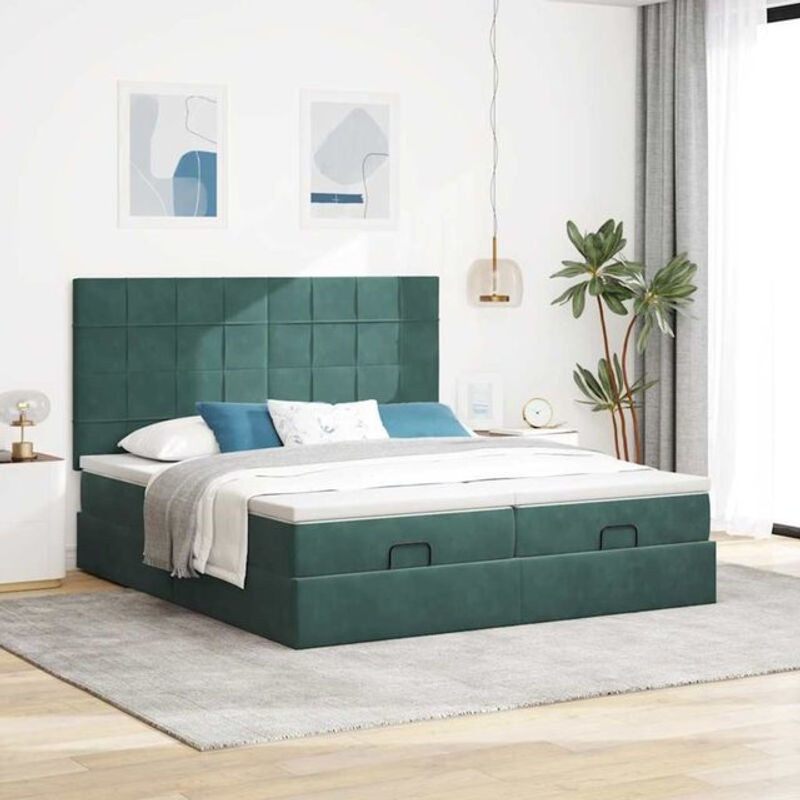 Vidaxl Ottoman Polsterbett mit Matratze und LED in Dunkelgrün aus Samt, B/T: 180 x 200 cm - Bild 1