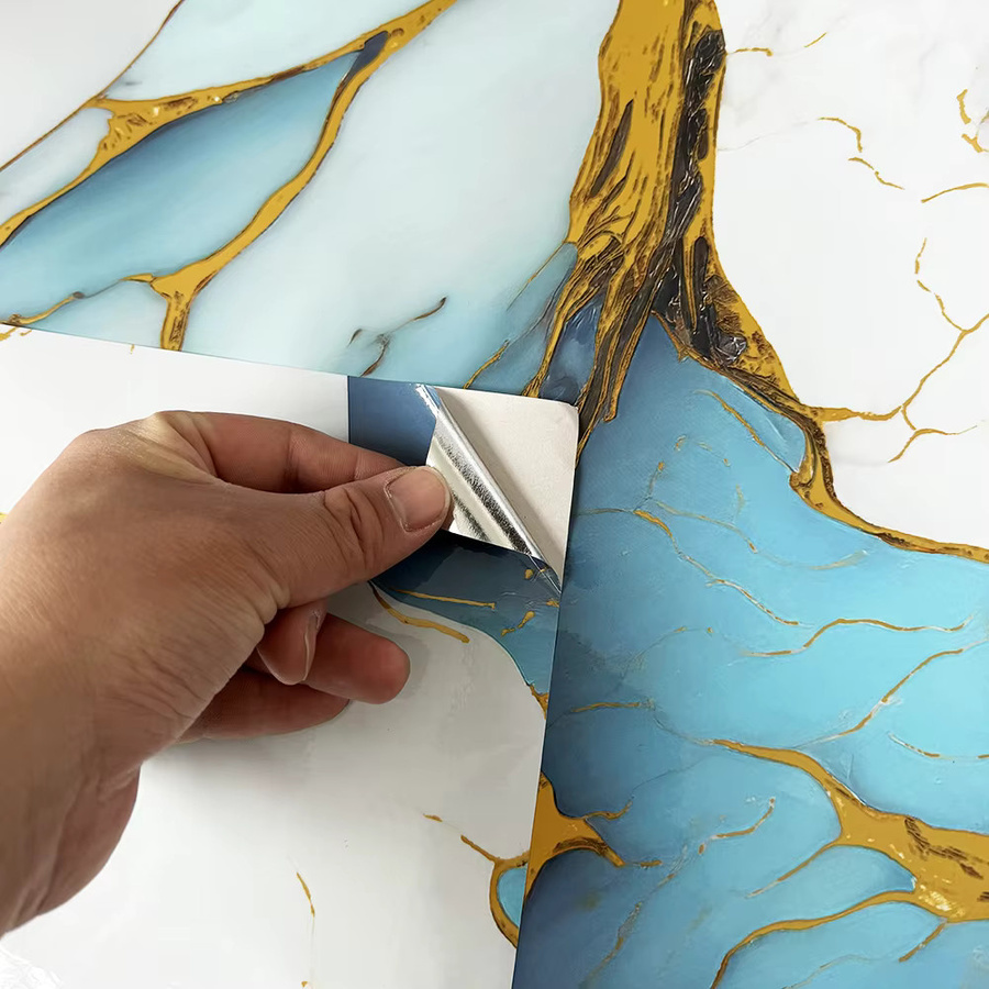 TTOKKONG WALLPAPER Wasserfeste Vinyl-Kontaktpapier Tapete in Blau mit abstraktem Marmor-Design, B/H: 40 x 200 cm - Bild 3