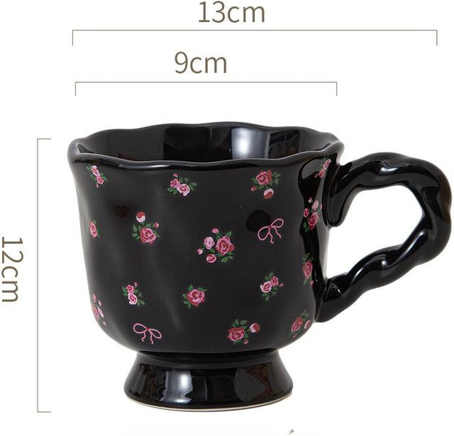 Yiran toy 1 Keramiktasse mit floralem Retro-Design, 400 ml, Farben: Schwarz, Grün, Braun - Bild 1