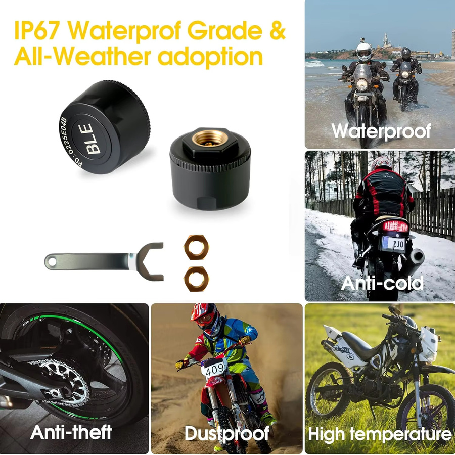 Jansite Motorrad Reifendruckkontrollsystem TPMS mit Temperaturwarnanzeige in Schwarz - Bild 4
