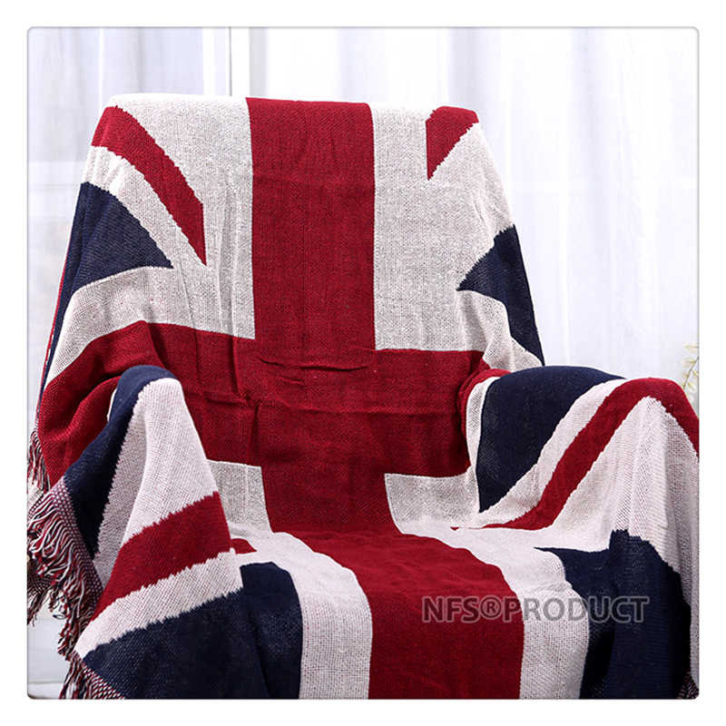 Luxus Sofadecke von JMG Household Supplies mit UK und USA Flaggen Design, gestrickter Überwurf aus Baumwolle und Polyester mit Quasten, Multicolour, B: 130 cm, T: 180 cm - Bild 4