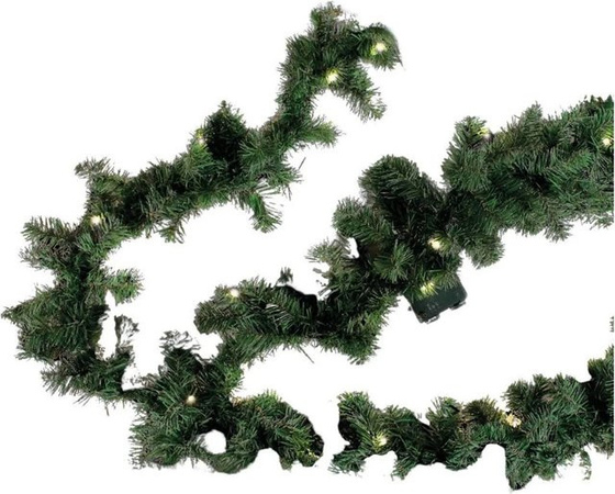 Lex Weihnachtsgirlande für Außen und Innen mit 70 warmweißen LED, 5,4m, Grün, Batteriebetrieben mit Timer