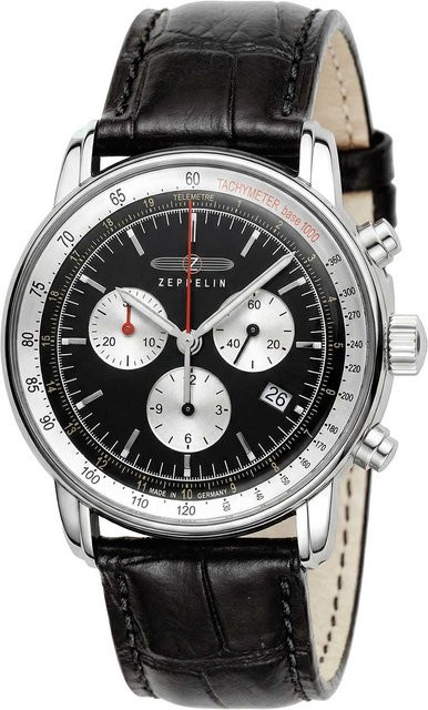 Zeppelin Chronograph, Quarz, Edelstahl, 42 mm, Leder, Herren - Bild 1