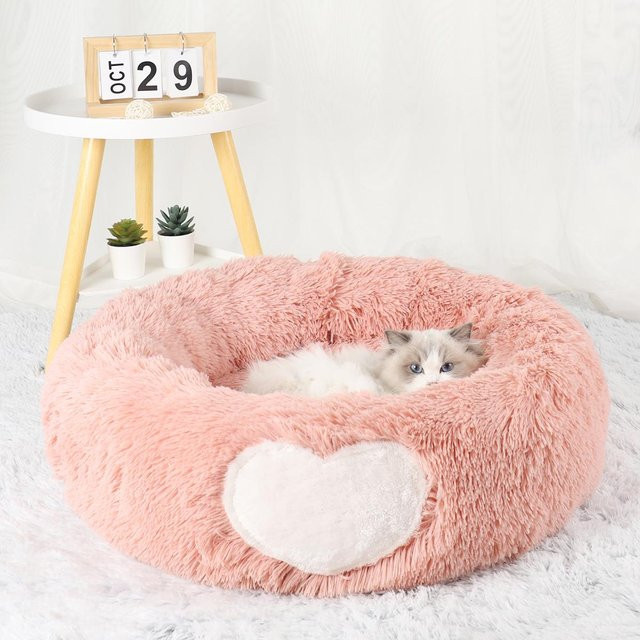 Warmes Katzenbett in Muschelform als rundes Wintersofa für deine Katze, Farbe: Pink, Durchmesser: 50 cm - Bild 1