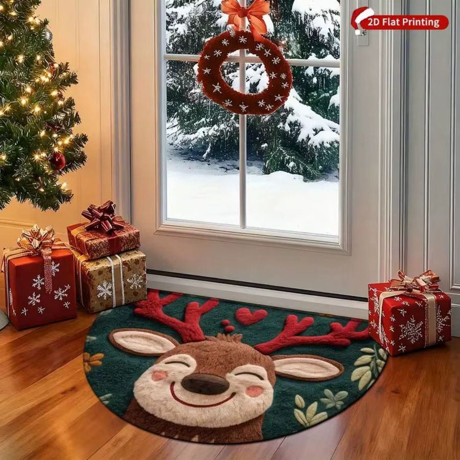 VIAMA Weihnachten Rentier Halbrunde Bodenmatte Anti-Rutsch Druckteppich für Eingang, Küche oder Badezimmer - Bild 3