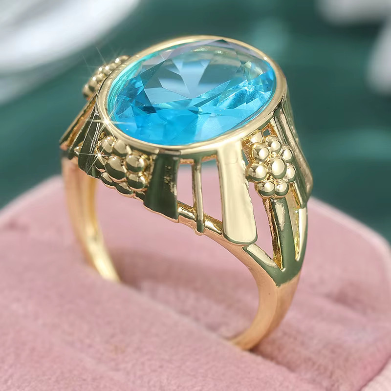 Ring, Kupfer, blauer synthetischer Zirkon, Vintage - Bild 2