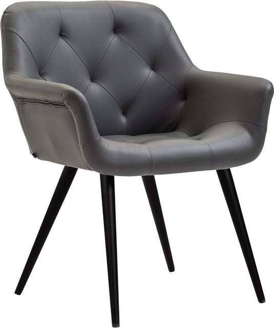TPFLiving Esszimmerstuhl modern in Grau mit schwarzem Metallgestell und Kunstleder-Polsterung - Bild 1