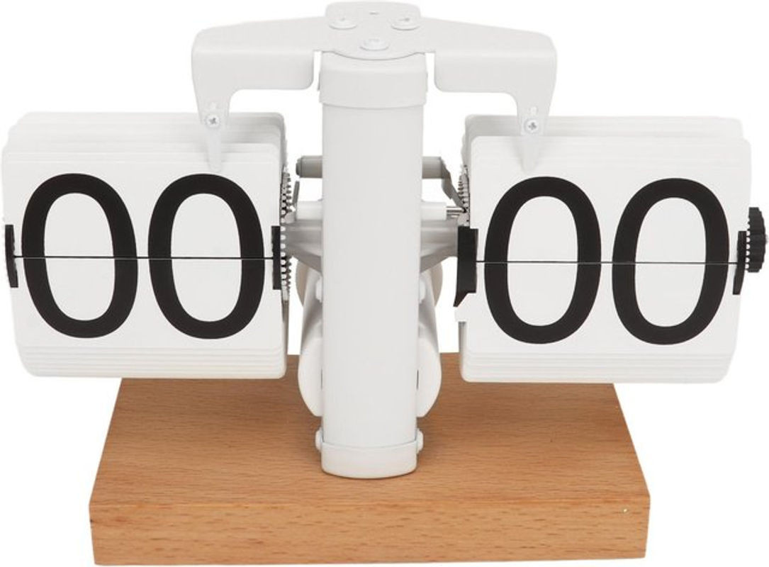 Tooarts Automatische Umblätteruhr Digital Vintage Tischuhr aus Holz in Weiß B/T/H: 20,5 x 8 x 14 cm - Bild 1