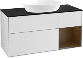 V&B Waschtischunterschrank Finion in Weiß lackiert mit Walnuss-Regal, Breite: 120 cm - Bild 1