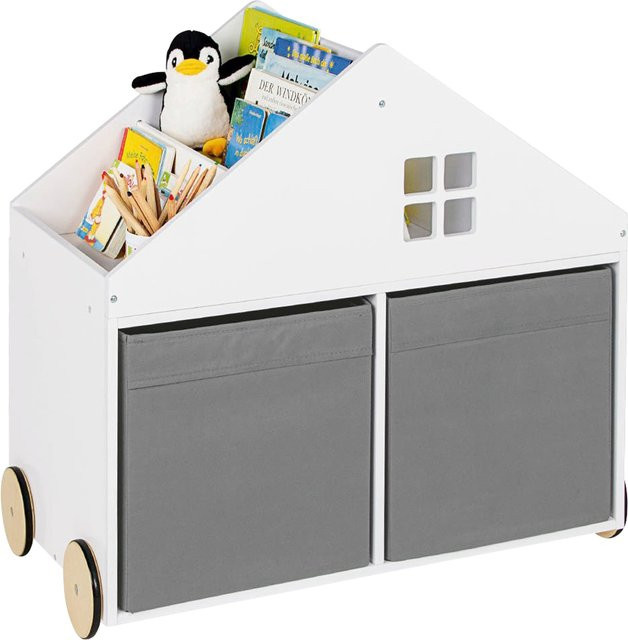Pinolino Bücherregal Haus mit Rollen in Weiß für das Kinderzimmer, B/T/H: 40 x 40 x 69 cm - Bild 1