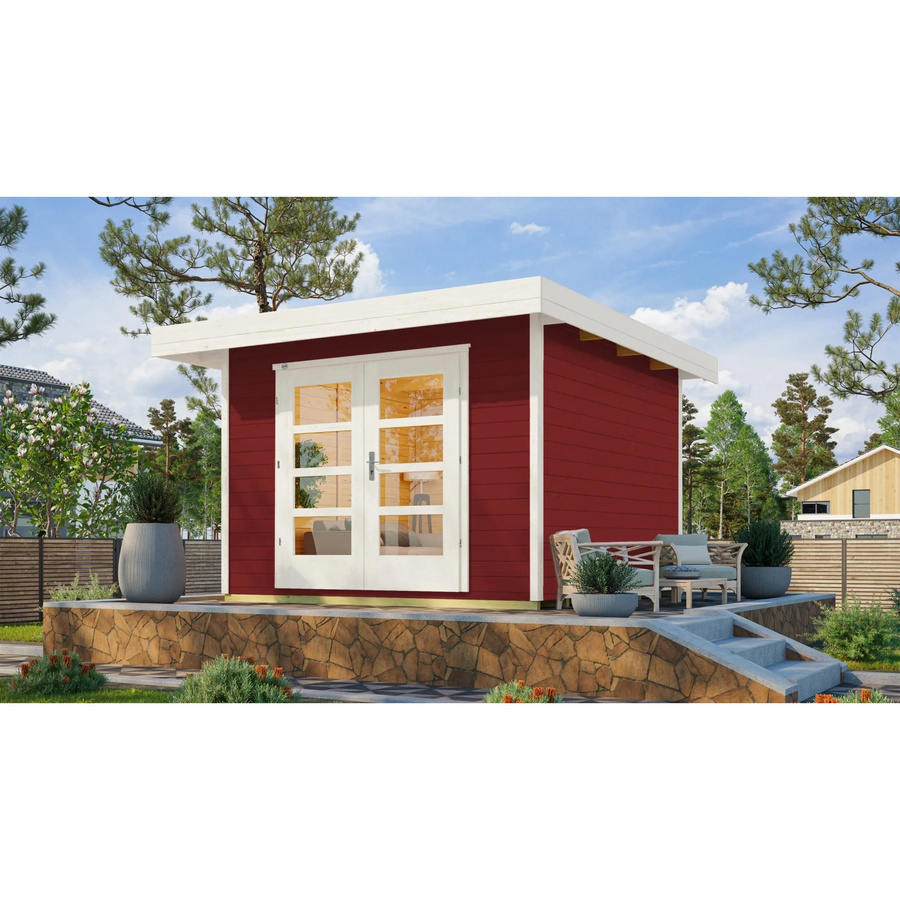WEKA Gartenhaus 126 Gr.3 aus Massivholz in Schwedenrot mit Flachdach und Vordach B/H/T: 356 x 226 x 301 cm - Bild 2