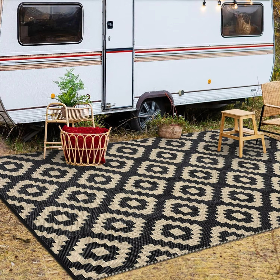 VIKAMA Wasserdichter tragbarer Garten-Außenteppich in karierter Optik, doppelseitige Outdoor-Matte für Camping und Wohnwagen, B/T: 120 x 160 cm - Bild 2