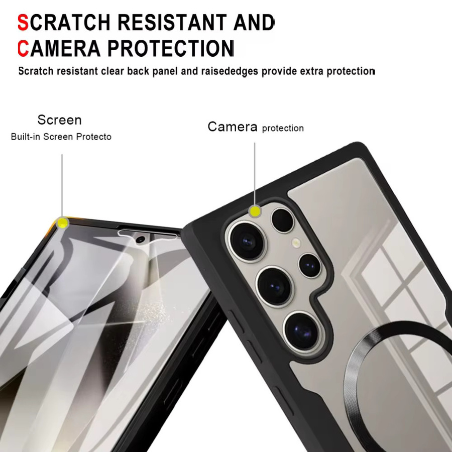 Magnetische transparente Schutzhülle mit Displayschutz für Samsung Galaxy S26 Ultra S25 S24 S23 Plus FE in Pink - Bild 1