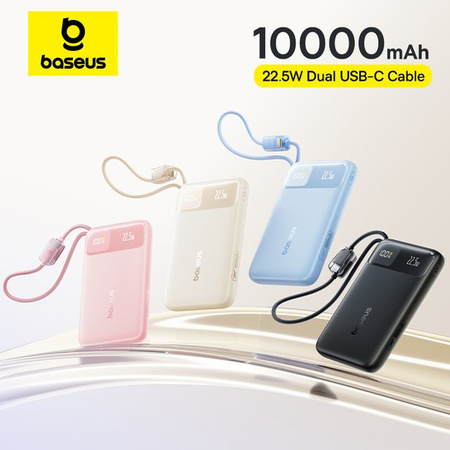 Baseus Power Bank 10000 mAh mit integriertem Dual-USB-C-Kabel 22,5 W Schnellladegerät in Blau
