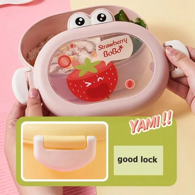 Kinder Bento Box mit niedlichem Frosch-Design in Gelb aus Kunststoff für Picknick und Snacks - Bild 1