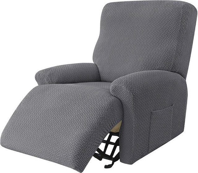 4-teiliges Set Stretch-Sofabezüge aus Jacquard für Liegesofas und Sessel mit Seitentaschen und rutschfester Beschichtung - Bild 1