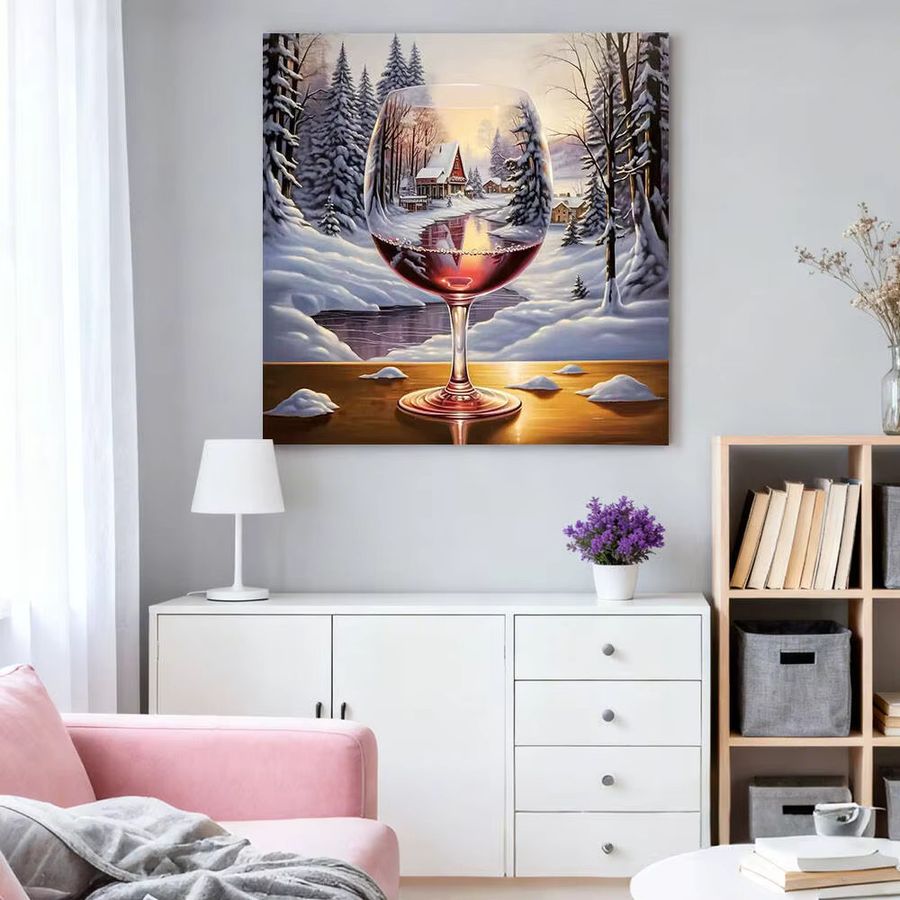 HUACAN Diamantmalerei Set Winter Haus Wald Landschaft als Mosaik Wanddeko mit Strass Steinen, B/H: 20 x 20 cm - Bild 3