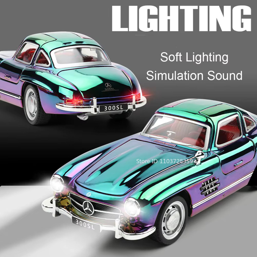 MAKEDA 300SL Oldtimer Modell, 1:32, Metall, mit Licht und Sound, Grün - Bild 2