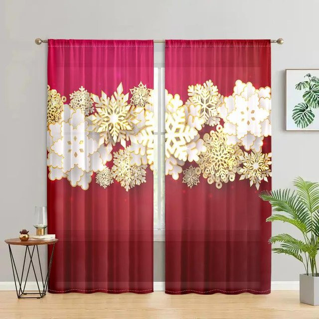 2er-Set Weihnachts-Schneeflockenvorhänge mit 3D-Papierschnitt-Design, halbtransparent, Weiß, B: 150 cm, H: 166 cm - Bild 1