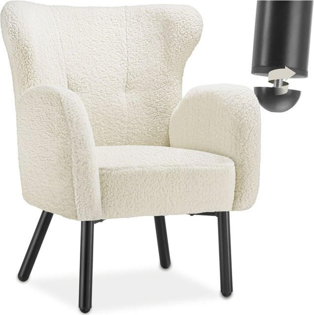 tectake Sessel Vänersborg in Beige mit Bouclé-Bezug und skandinavischem Design, B/T/H: 71 x 72 x 92 cm - Bild 1