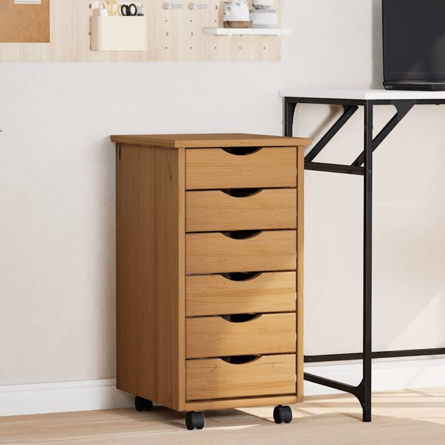 vidaXL Rollschrank MOSS aus massivem Kiefernholz mit Schubladen in Honigbraun, B/T/H: 65,5 x 39,0 x 6,0 cm - Bild 2