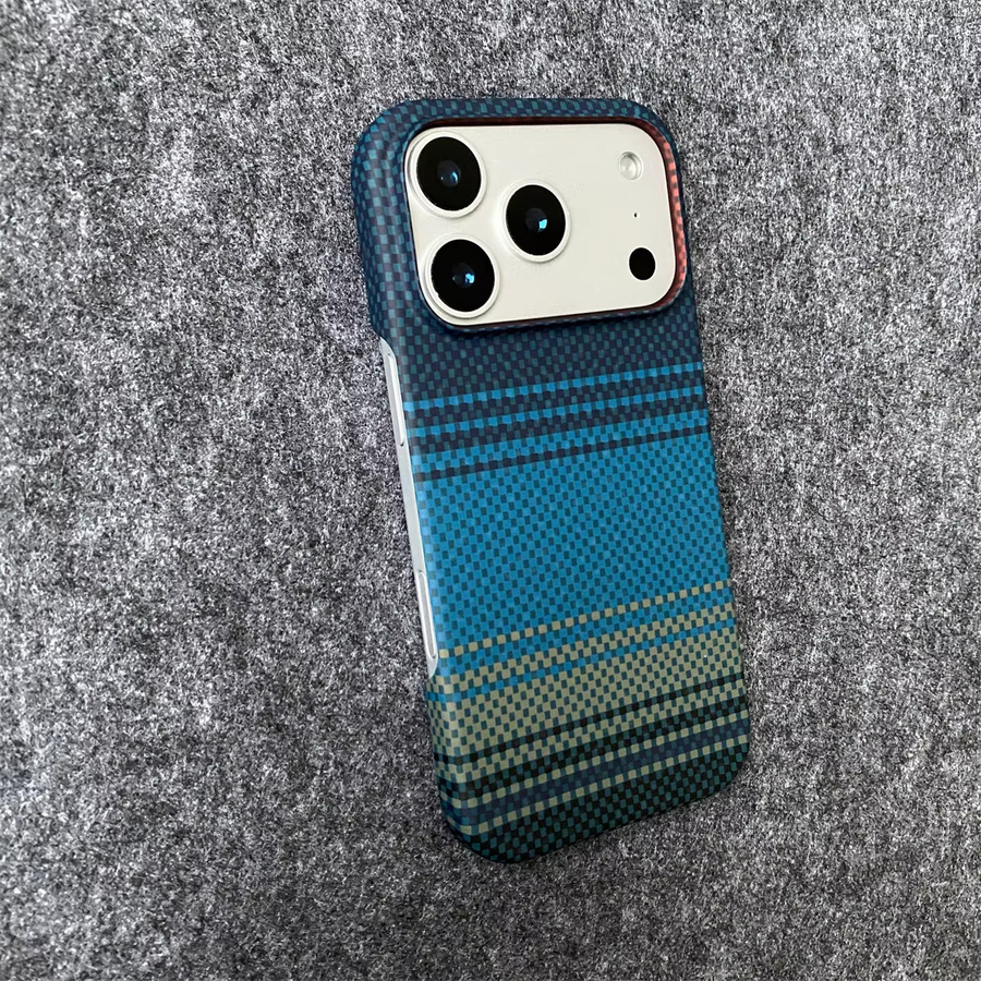 Schlanke Handyhülle mit Kohlefaser-Kevlar-Textur für Apple iPhone 17 Air 16 15 14 Plus 13 12 11 Pro Max in Blau, schützende harte PC-Abdeckung - Bild 1