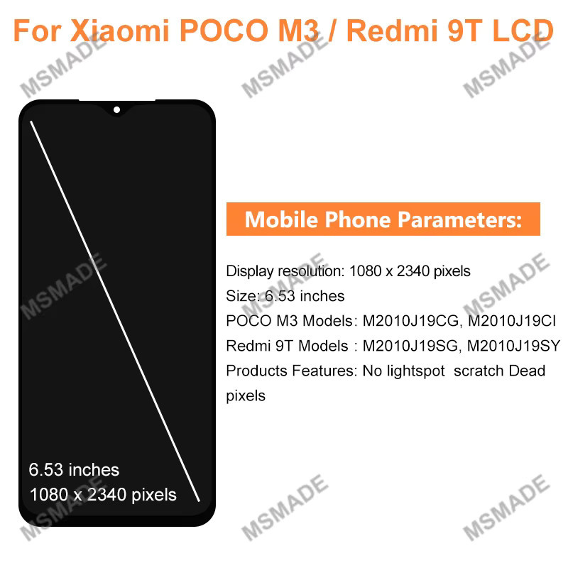 Xiaomi LCD Display Touchscreen Digitizer Montage für Poco M3 und Redmi 9T in Schwarz, 6.53 Zoll - Bild 2