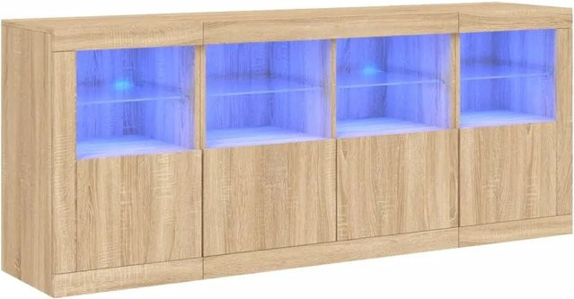 vidaXL Sideboard modern in Sonoma-Eiche mit integrierter LED-Beleuchtung und Glas, B/T/H: 163 x 37 x 67 cm - Bild 1