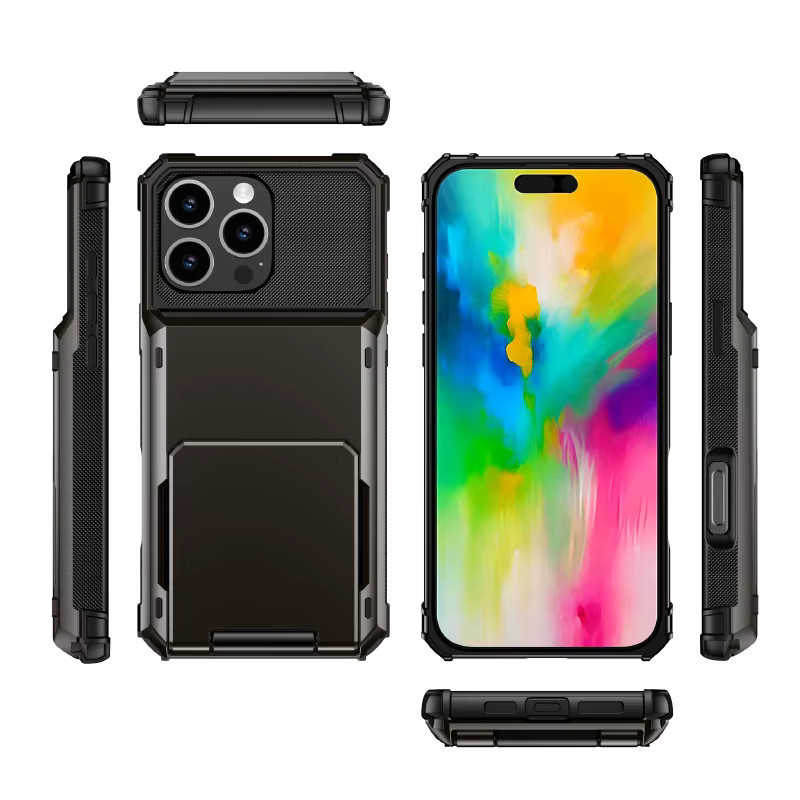 Stoßfeste Flip-Wallet Handyhülle mit Kartenfach für dein iPhone 16 15 14 13 12 11 Pro Max Mini in Schwarz oder Lila - Bild 3
