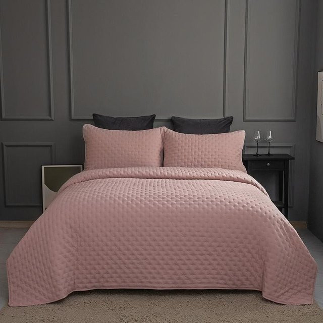 Gesteppte Tagesdecke in Braun und Weiß mit Kissenbezügen, 3-teiliges Set, B/B/H: 220 x 240 cm - Bild 1