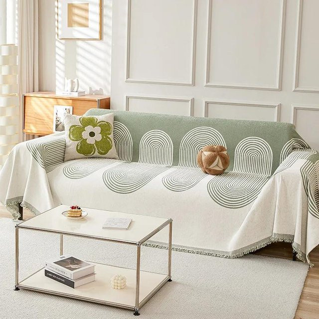 Geometrische Chenille Sofadecke in Grün, B/B: 180 x 130 cm - Bild 1