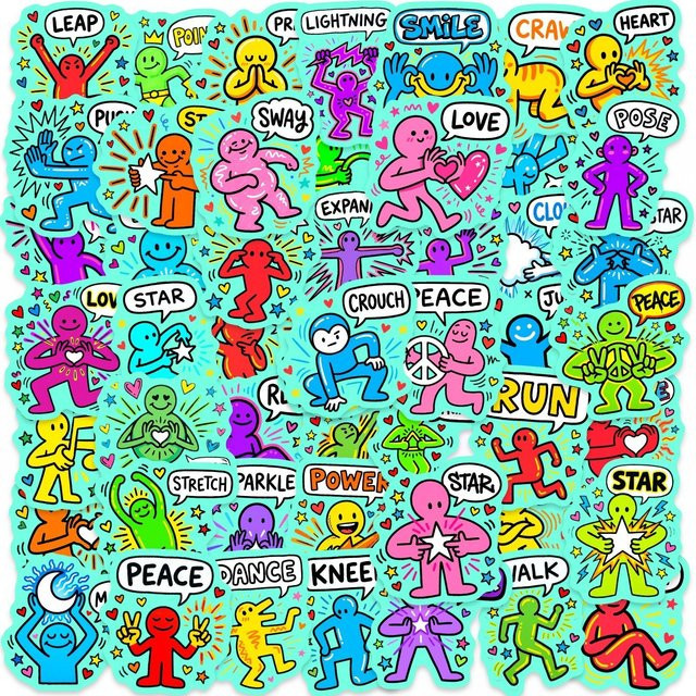 GOGOTU Fluoreszierende Kleine-Figuren-Graffiti-Aufkleber, 50-teiliges Set, multicolour - Bild 1