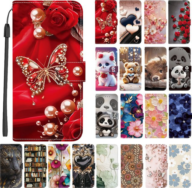 KL-Boutiques Magnetische Leder-Fliphülle mit farbigem Blumenmuster und Geldbörsenfunktion für iPhone 17 Air, 16 Plus, 17 Pro und 16E Pro Max, Multicolour - Bild 1
