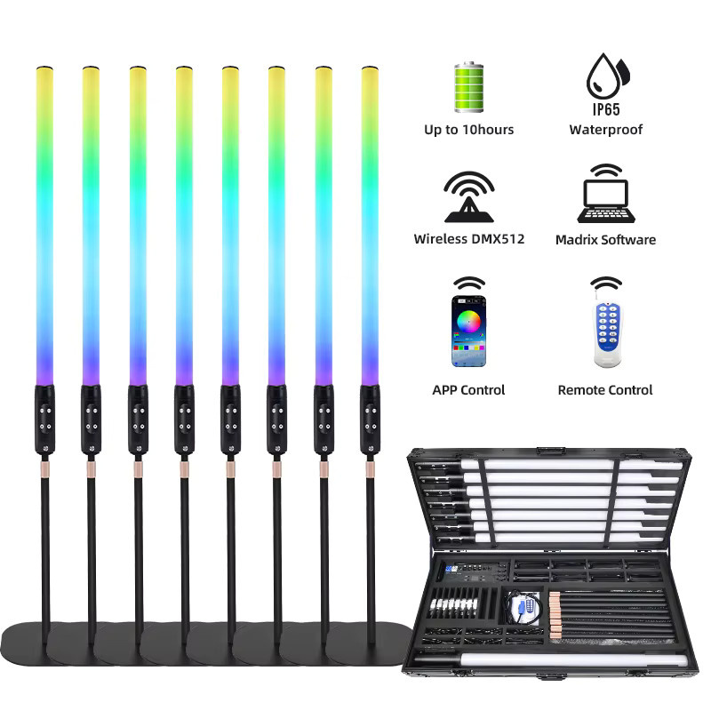 8 Stück REIZ Akku-Wireless-Uplights mit DMX WiFi-Steuerung, IP65 Wasserdichte 360 Pixel Tube LED-Clubbeleuchtung in Schwarz und Multicolour für DJ-Partys und Garten-Events - Bild 2