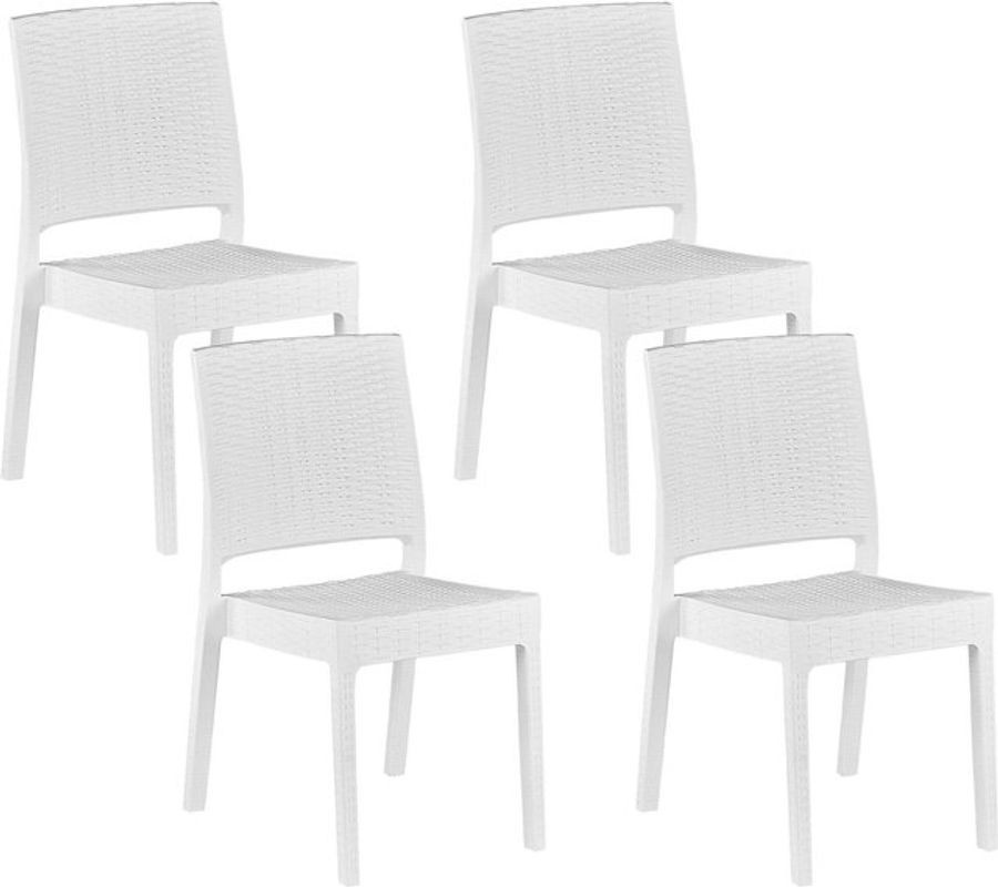 Beliani Gartenstühle im 4er Set aus Kunststoff in Weiß in moderner Rattanoptik für Garten, Balkon und Terrasse - Bild 1