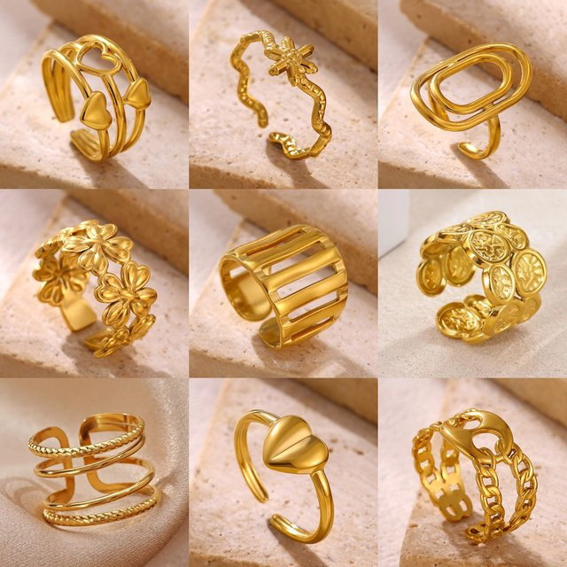 ETCAVCE Ringe Edelstahl, Goldfarben, Damen, Herz-Hohlring - Bild 1
