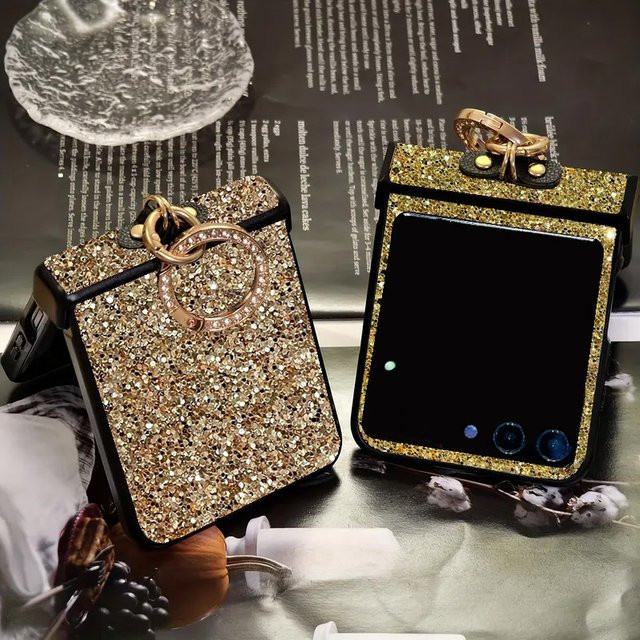 Glitzernde Handyhülle mit Diamant-Ring-Schnalle für Motorola Razr 50 60 70 Ultra in Gold - Bild 1