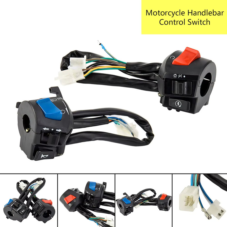 Everso Motorrad Lenker Schalter Set Links und Rechts mit Horn, Blinker, Scheinwerfer und elektrischem Start, Universal 7/8 Zoll, Wasserdicht, Schwarz - Bild 2