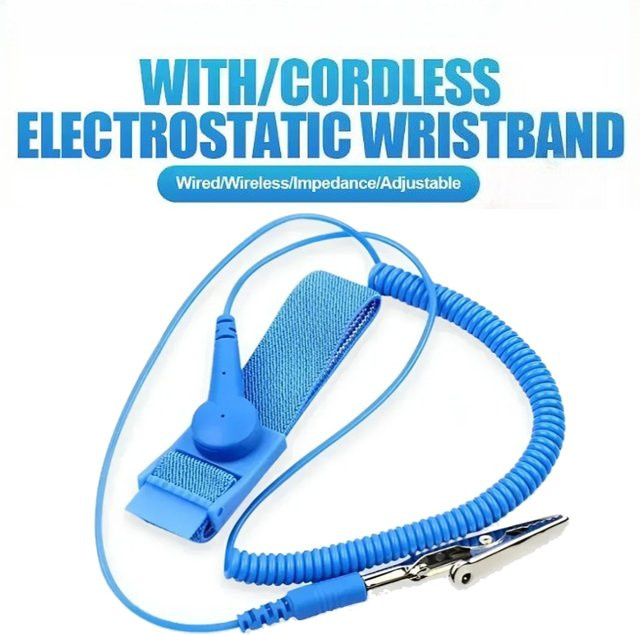 Antistatisches ESD-Armband in Blau mit verstellbarem Handgelenkband und Entladekabel - Bild 1