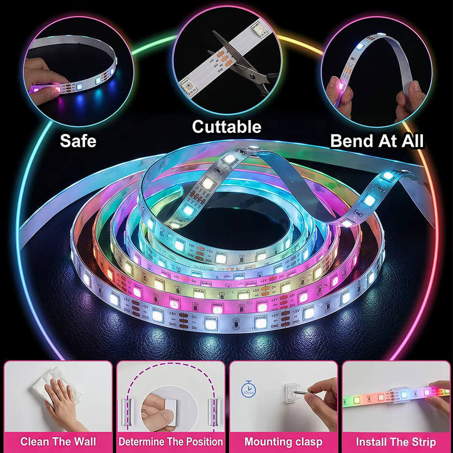 TUYA RGBIC Dreamcolor LED-Lichtstreifen mit Bluetooth-Fernbedienung, adressierbare SMD5050 Lichtleiste, Multicolor, kompatibel mit Amazon Alexa - Bild 5